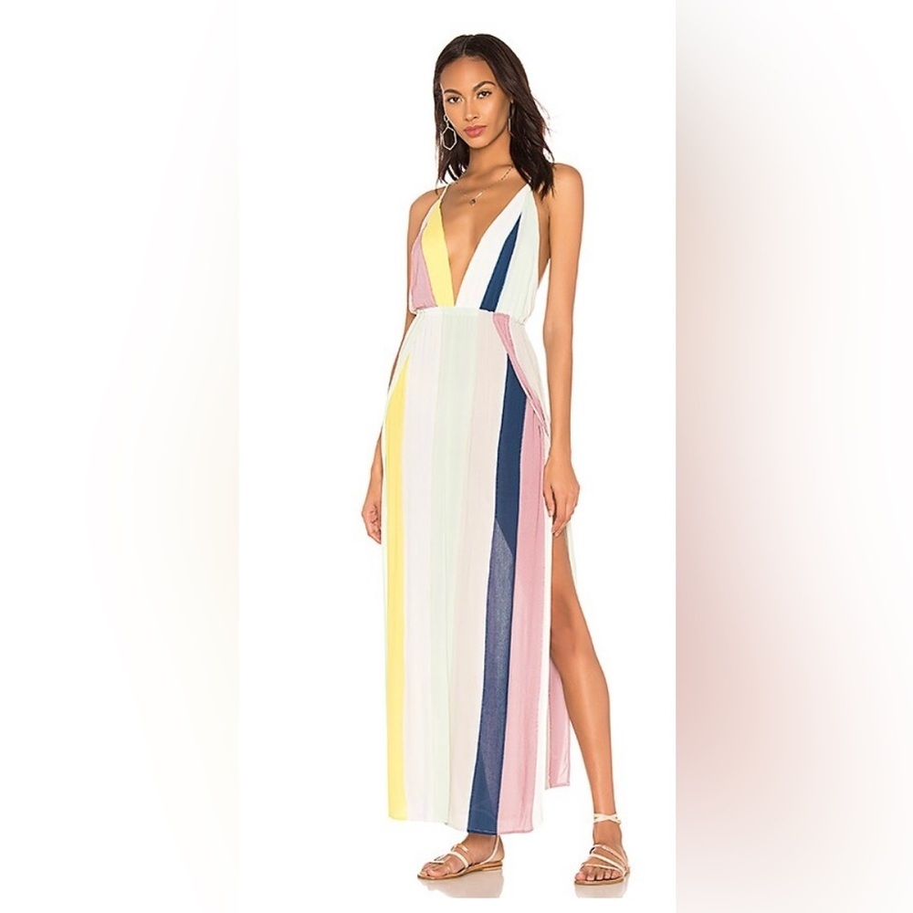 Indah River Maxi Dress Stripe Tropical Slit NEW - Picture 2 of 7